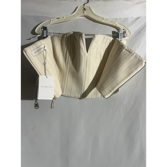 Zimmermann Luminosity Bustier Cream with Black Pinstripes Crop Top Sz 8-10 NWT - Picture 6 of 11